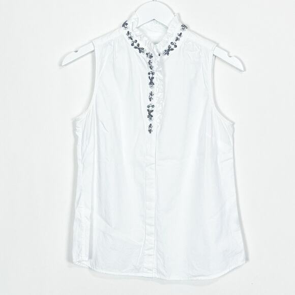 J. Crew White Ruffled Rhinestone Top - Picture 2 of 11